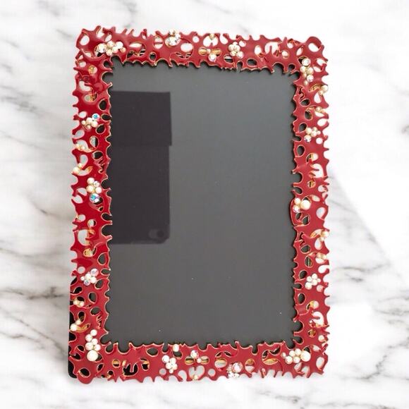 Papyrus Red Vintage Enameled Jeweled & Faux Pearl Decorative Frame 5 X 7 - Picture 1 of 7
